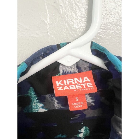 KIRNA ZABETE Blue Black Hi Low Ruffle Multi Print Top Small Tunic Artsy Art - Picture 6 of 9